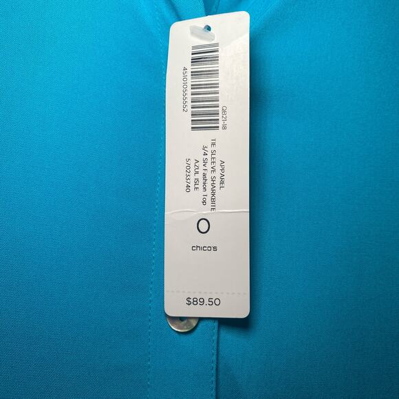 NWT Chico's Women's size 0 Small Rayon Bright Blue Long Oversized Button Up Top - Picture 3 of 9